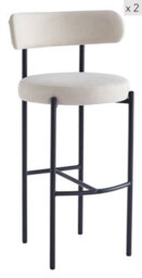 Nordlys Set Of 2 Metal Beige Velvet Bar Stools Modern Design Style Dining Room - thumbnail 2