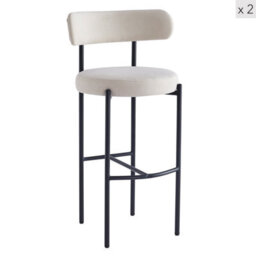 Nordlys Set Of 2 Metal Beige Velvet Bar Stools Modern Design Style Dining Room - thumbnail 1