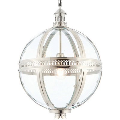 Hanging Ceiling Pendant Light Nickel & Clear Glass Vintage Lamp Bulb Orb Shade - image 1