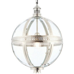 Hanging Ceiling Pendant Light Nickel & Clear Glass Vintage Lamp Bulb Orb Shade - thumbnail 1