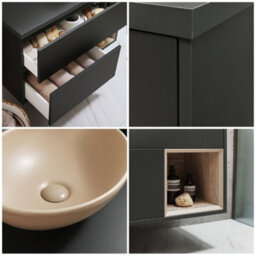 Homestylestore Black Grey 1000mm Wall Hung Bathroom Vanity Unit With Oval Sand Countertop Basin - thumbnail 2