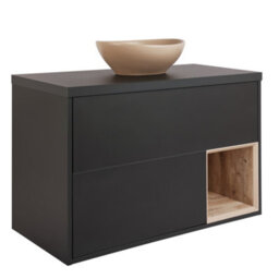 Homestylestore Black Grey 1000mm Wall Hung Bathroom Vanity Unit With Oval Sand Countertop Basin - thumbnail 1
