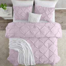 Ameha Pintuck Duvet Cover Set With Pillowcase & Anti-Allergic Microfiber Pinch Pleat Diamond Design Pink Blush King 230X220Cm - thumbnail 3