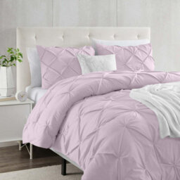 Ameha Pintuck Duvet Cover Set With Pillowcase & Anti-Allergic Microfiber Pinch Pleat Diamond Design Pink Blush King 230X220Cm - thumbnail 6