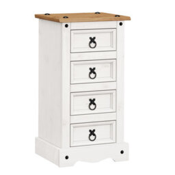 Mercers Furniture Corona White 4 Drawer Narrow Bedside Chest Table Cabinet Solid Pine With Mexican Styling - thumbnail 2