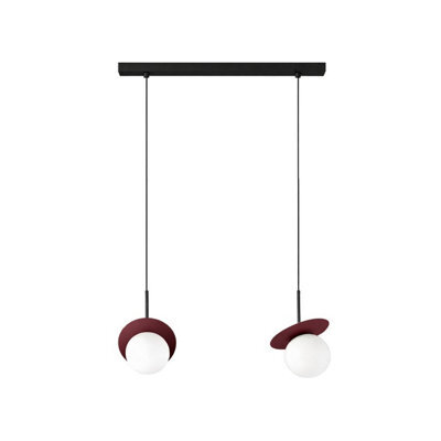 Luminosa Lighting Luminosa Aura Bar Pendant Ceiling Light Black, Burgundy White Glass Shade 2X E27 - image 1