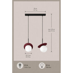 Luminosa Lighting Luminosa Aura Bar Pendant Ceiling Light Black, Burgundy White Glass Shade 2X E27 - thumbnail 4
