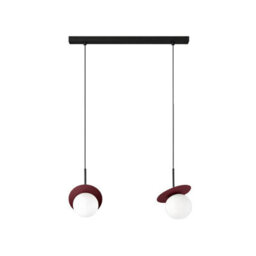 Luminosa Lighting Luminosa Aura Bar Pendant Ceiling Light Black, Burgundy White Glass Shade 2X E27 - thumbnail 1