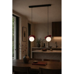 Luminosa Lighting Luminosa Aura Bar Pendant Ceiling Light Black, Burgundy White Glass Shade 2X E27 - thumbnail 2