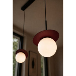 Luminosa Lighting Luminosa Aura Bar Pendant Ceiling Light Black, Burgundy White Glass Shade 2X E27 - thumbnail 3