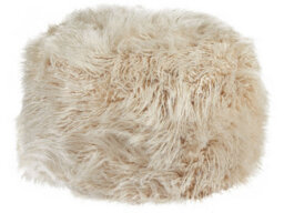 Wyld And Coco Bohonest Pouffe Light Beige Faux Fur Footstool With Eps Beads Filling, Round Compact Shape W50 X D50 X H30Cm - thumbnail 2