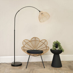 Valuelights Louis Black Arched Curved Floor Lamp With Cream Woven Basket Lamp Shade - thumbnail 3