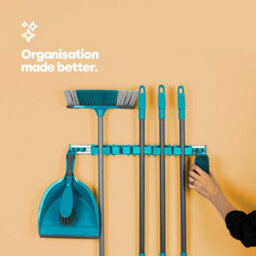 Livivo Wall Mounted Mop And Broom Holder With 5 Grips 6 Hooks Turquoise - thumbnail 2