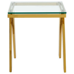 Orsina Luxurious Gold Side Table With Glass Top, Contemporary Gold Metal End Table, Chic Side Table For Living Room - thumbnail 2
