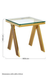 Orsina Luxurious Gold Side Table With Glass Top, Contemporary Gold Metal End Table, Chic Side Table For Living Room - thumbnail 6
