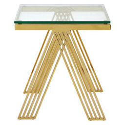 Orsina Luxurious Gold Side Table With Glass Top, Contemporary Gold Metal End Table, Chic Side Table For Living Room - thumbnail 3
