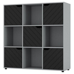 Urbn-Living Urbnliving 91Cm Height Grey Wooden 9 Cube Bookcase With Black Line Door Display Shelf Storage Shelving Cupboard