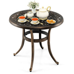Costway Cast Aluminum Patio Side Table 60 Cm Round Outdoor Coffee Table-Bronze