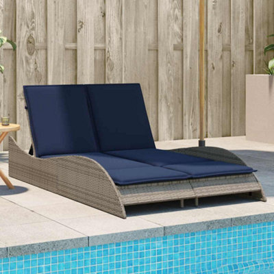 Walplus Sun Lounger With Cushions Grey 114X205X73 Cm Poly Rattan - image 1