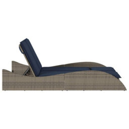 Walplus Sun Lounger With Cushions Grey 114X205X73 Cm Poly Rattan - thumbnail 5