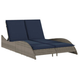 Walplus Sun Lounger With Cushions Grey 114X205X73 Cm Poly Rattan - thumbnail 2