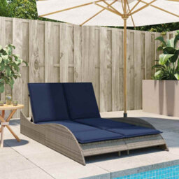 Walplus Sun Lounger With Cushions Grey 114X205X73 Cm Poly Rattan - thumbnail 3