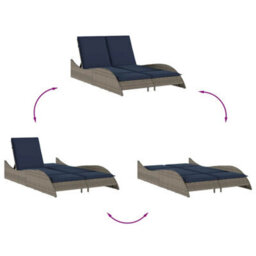 Walplus Sun Lounger With Cushions Grey 114X205X73 Cm Poly Rattan - thumbnail 8