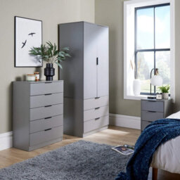 Home Source Phoenix 2 Door 3 Drawer Wardrobe Grey Bedroom Furniture - thumbnail 2