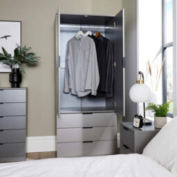 Home Source Phoenix 2 Door 3 Drawer Wardrobe Grey Bedroom Furniture - thumbnail 4
