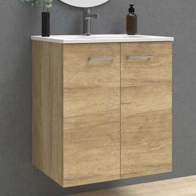 Banyetti Alpine 600mm Natural Oak Wall Hung Vanity Unit - image 1