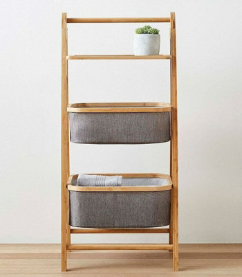 Aspect Furniture Happer 3-Tier Folding Bamboo Frame Grey Fabric Storage Rack,natural/grey - image 1
