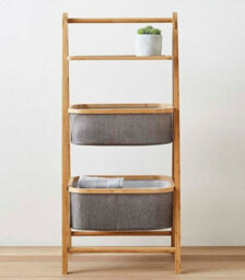 Aspect Furniture Happer 3-Tier Folding Bamboo Frame Grey Fabric Storage Rack,natural/grey - thumbnail 1