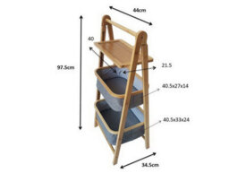 Aspect Furniture Happer 3-Tier Folding Bamboo Frame Grey Fabric Storage Rack,natural/grey - thumbnail 6