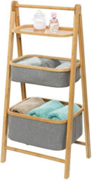 Aspect Furniture Happer 3-Tier Folding Bamboo Frame Grey Fabric Storage Rack,natural/grey - thumbnail 5