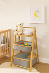 Aspect Furniture Happer 3-Tier Folding Bamboo Frame Grey Fabric Storage Rack,natural/grey - thumbnail 7