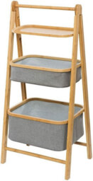 Aspect Furniture Happer 3-Tier Folding Bamboo Frame Grey Fabric Storage Rack,natural/grey - thumbnail 4