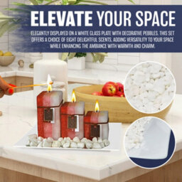 New Gift Set With 3 Scented Aromatic Mood Wax Candles Glass Plate Stones Candle Pachouii Yiang Yiang - thumbnail 3