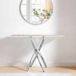 Furniturebox Uk Leonardo Console Table With White Glass Marble Effect Top And Silver Legs - thumbnail 3