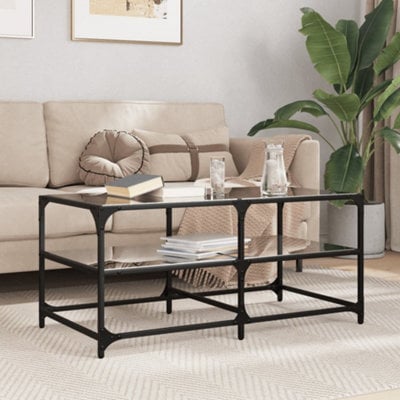 Berkfield Coffee Table With Black Glass Top 98.5X50X45 Cm Steel - image 1