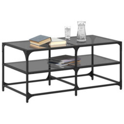 Berkfield Coffee Table With Black Glass Top 98.5X50X45 Cm Steel - thumbnail 3