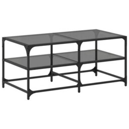Berkfield Coffee Table With Black Glass Top 98.5X50X45 Cm Steel - thumbnail 2