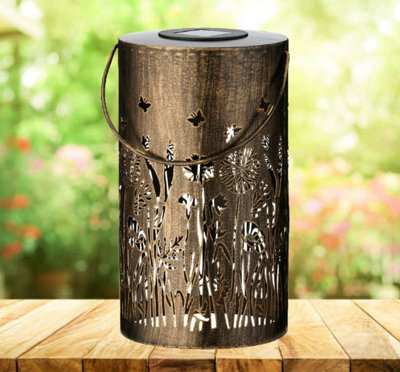 Lumineo Large Wild Meadow Solar Table Lantern Rustic Warm White Tall Garden Lamp 28Cm - image 1