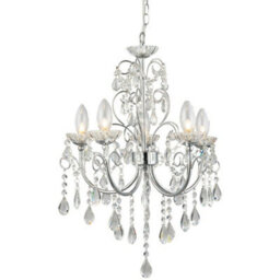 Bathroom Ceiling Pendant Light Chrome & Crystal Ip44 5 Bulb Hanging Lamp Rose - thumbnail 1