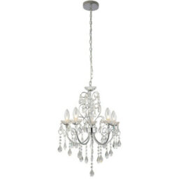 Bathroom Ceiling Pendant Light Chrome & Crystal Ip44 5 Bulb Hanging Lamp Rose - thumbnail 3