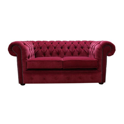 Chesterfield 2 Seater Sofa Settee Pimlico Wine Red Fabric In Classic Style - image 1