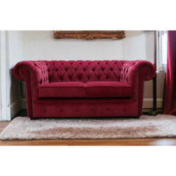 Chesterfield 2 Seater Sofa Settee Pimlico Wine Red Fabric In Classic Style - thumbnail 2