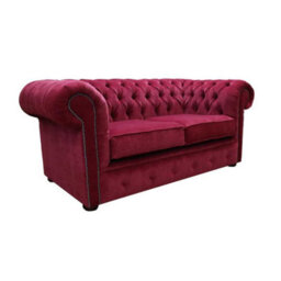 Chesterfield 2 Seater Sofa Settee Pimlico Wine Red Fabric In Classic Style - thumbnail 3