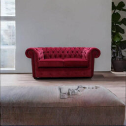 Chesterfield 2 Seater Sofa Settee Pimlico Wine Red Fabric In Classic Style - thumbnail 4