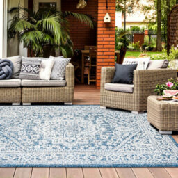 Homeart Outdoor Indoor Rug, Easy Clean, Uv Weather Resistant Rug For Patio, Gardenmedallion Blue, Cream,80X150Cm - thumbnail 4