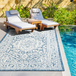Homeart Outdoor Indoor Rug, Easy Clean, Uv Weather Resistant Rug For Patio, Gardenmedallion Blue, Cream,80X150Cm - thumbnail 2